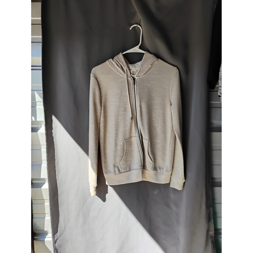 Forever 21 Womens Small Oatmeal Beige Full Zip Hoodie French Terry Sweatshirt
